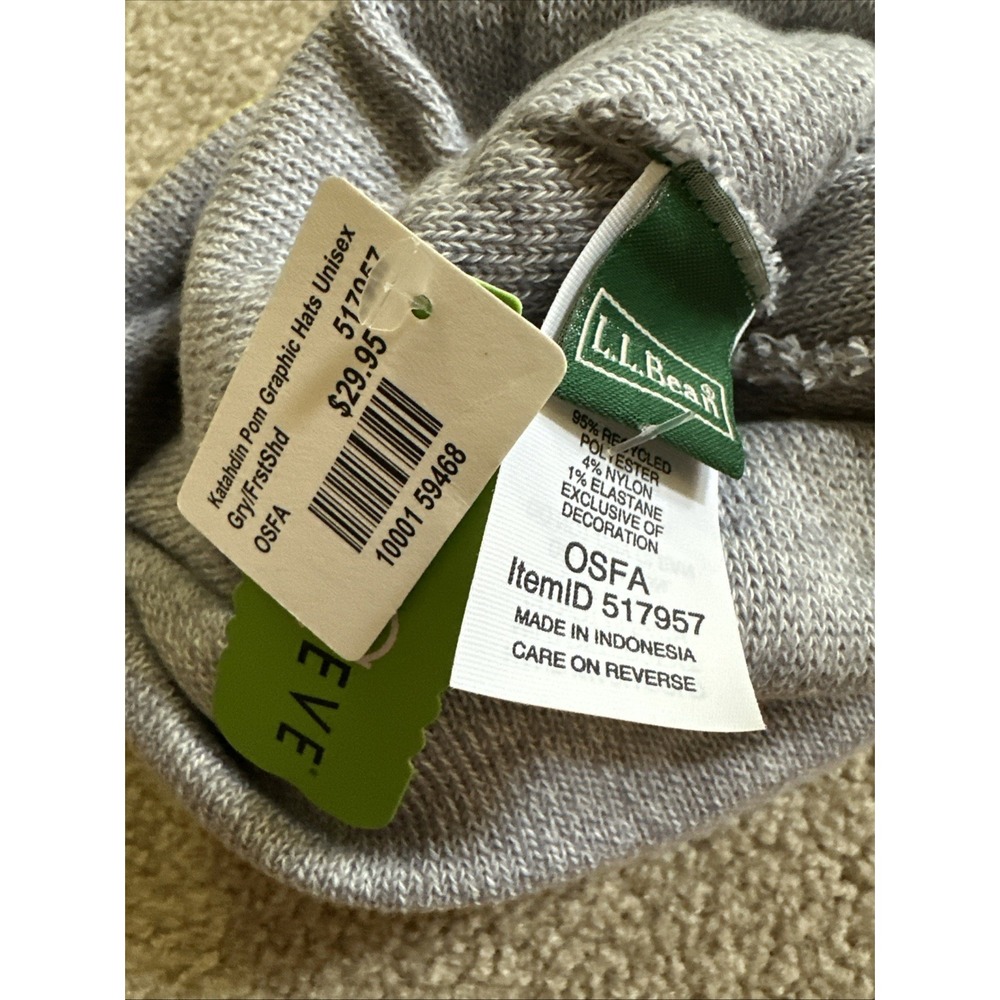 NWT L.L. Bean KATAHDIN Pom Graphic Hat Beanie Gray Blue Green Mts &‎ Trees - Picture 6 of 13